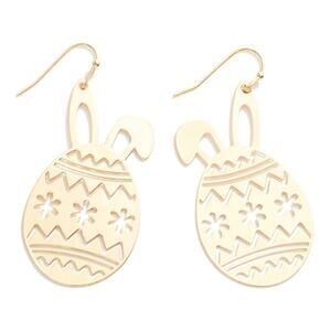 Gold Brass Easter Egg Bunny Ear Dangle Drop Earrings